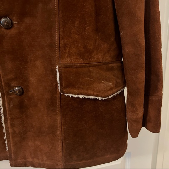 Vtg  SILTON Leather Sherpa Ranch Coat Western rust suede tan Jacket USA Mens 42 - Picture 3 of 15